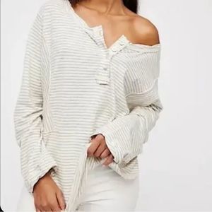 Free People Hong Kong Cream & Gray Stripe Henley Top